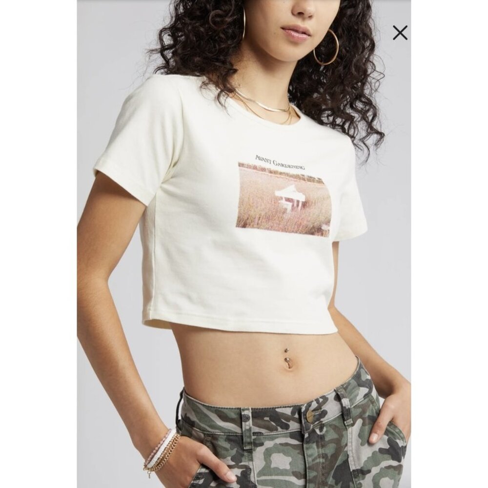 nwt CONEY ISLAND PICNIC 'Avant Gardening' Stretch Cotton Graphic Baby Tee Size L